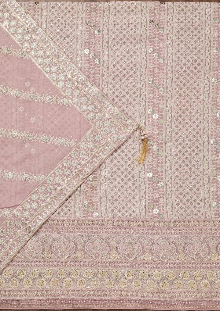 Lavender Threadwork Georgette Unstitched Salwar Suit-Koskii