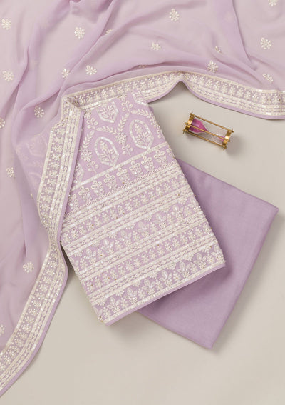 Lavender Threadwork Georgette Unstitched Salwar Suit-Koskii