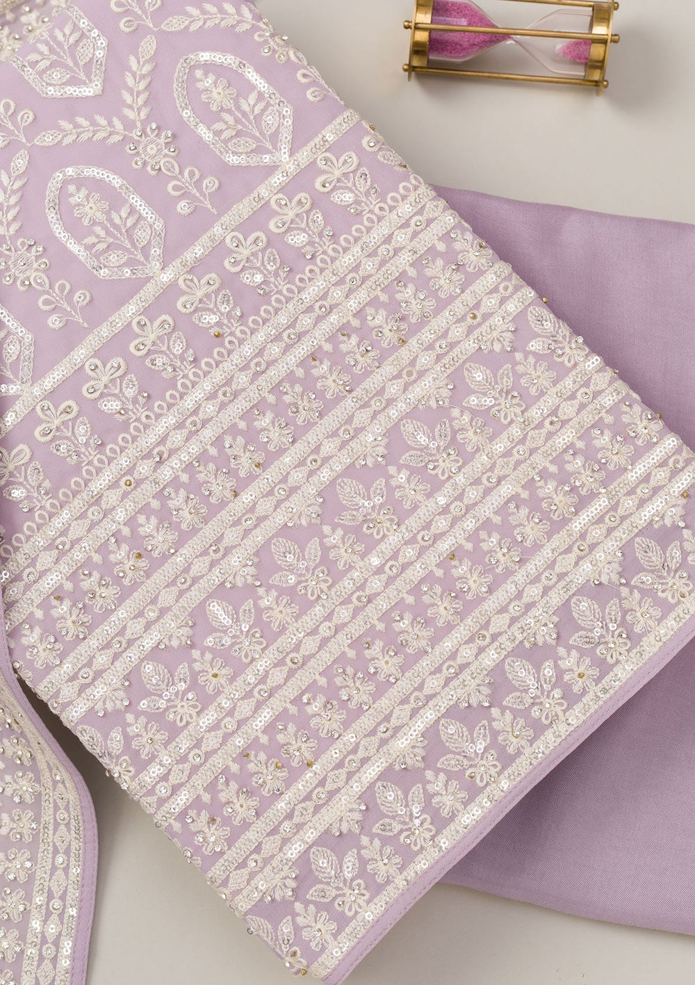 Lavender Threadwork Georgette Unstitched Salwar Suit-Koskii