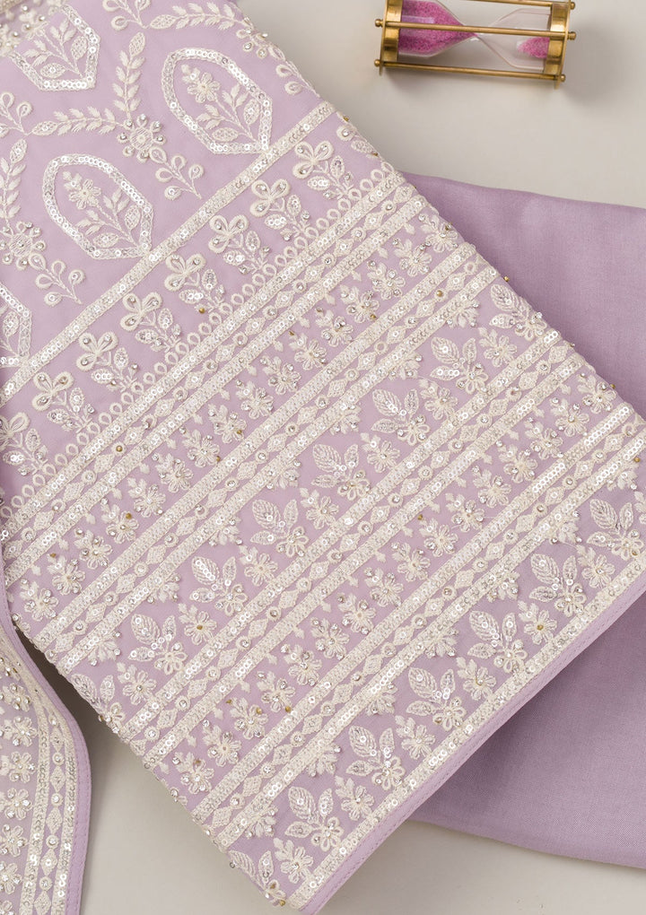 Lavender Threadwork Georgette Unstitched Salwar Suit-Koskii