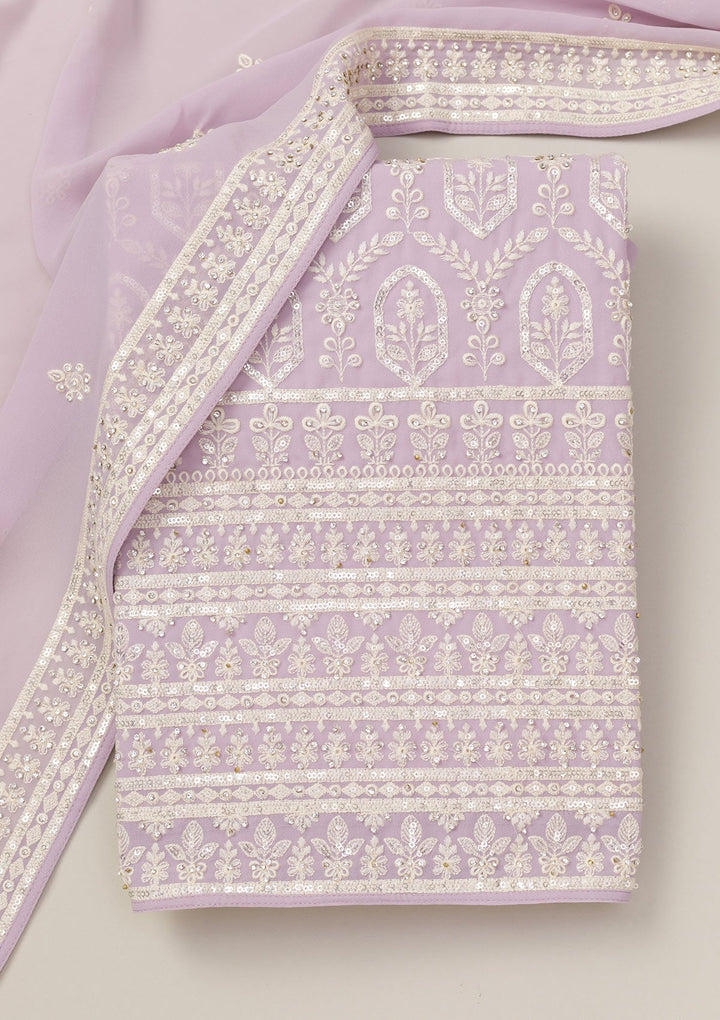 Lavender Threadwork Georgette Unstitched Salwar Suit-Koskii