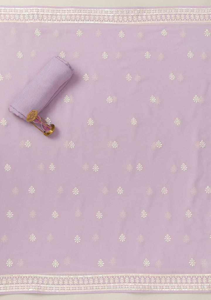 Lavender Threadwork Georgette Unstitched Salwar Suit-Koskii