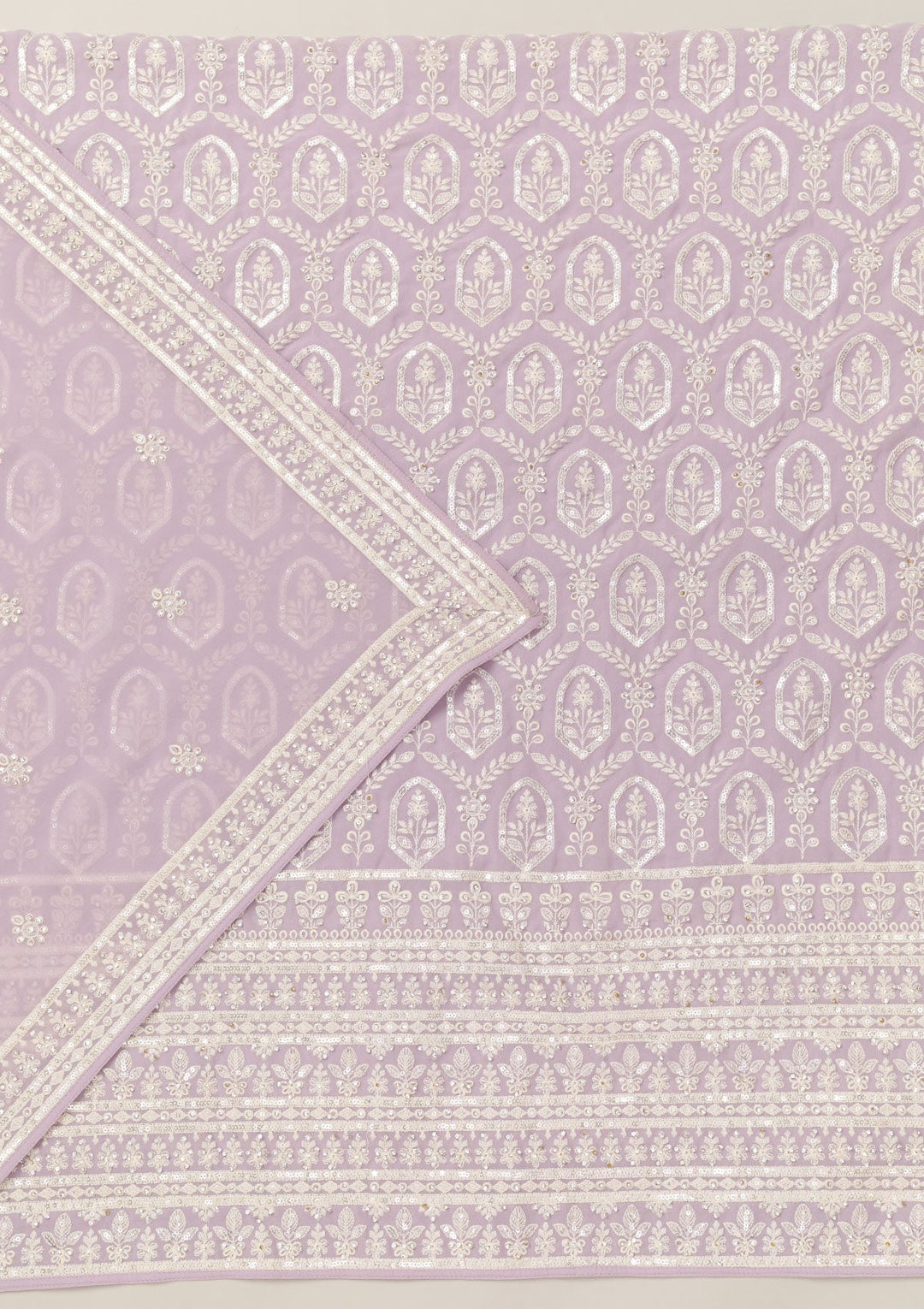 Lavender Threadwork Georgette Unstitched Salwar Suit-Koskii