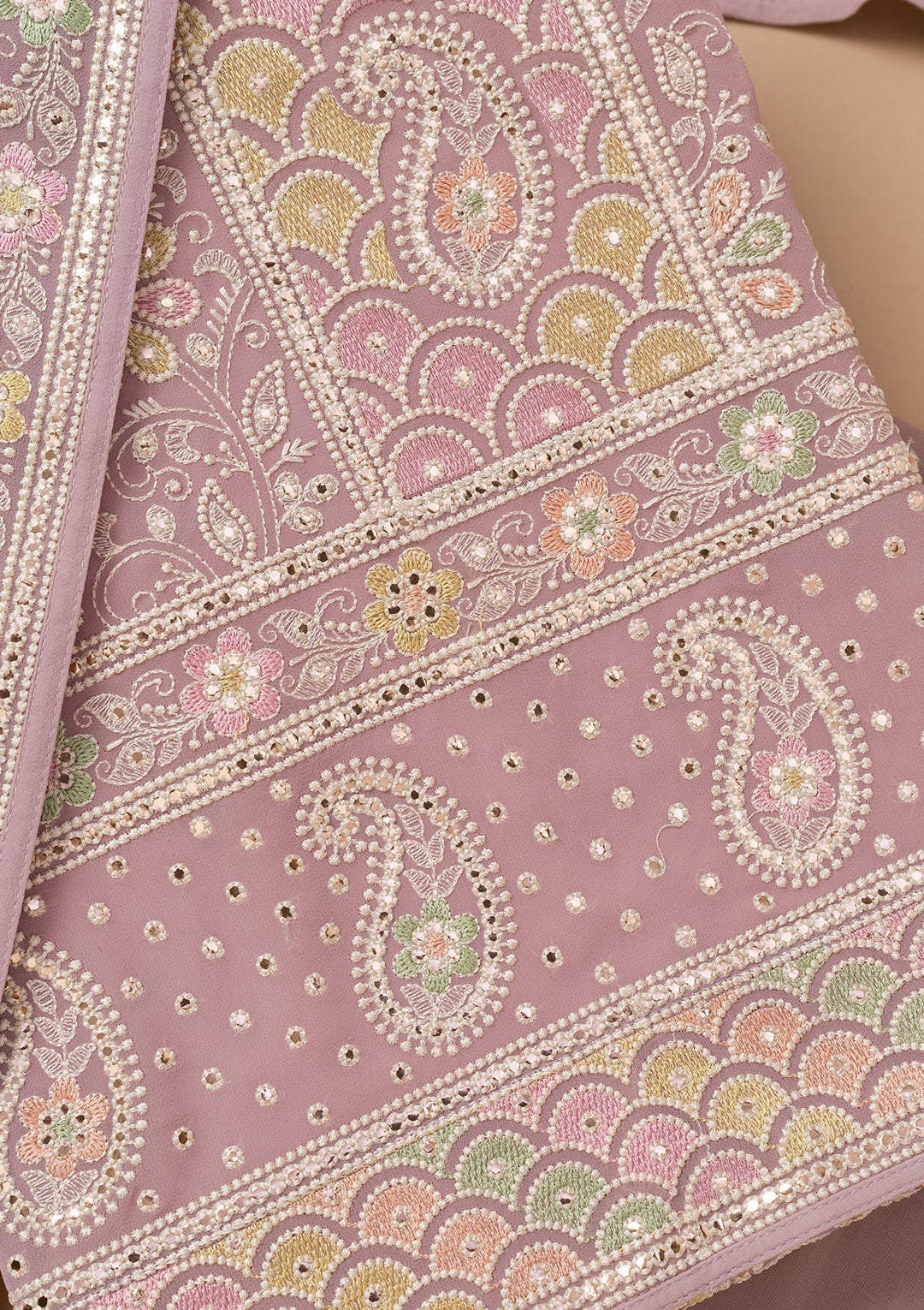 Lavender Threadwork Georgette Unstitched Salwar Suit-Koskii