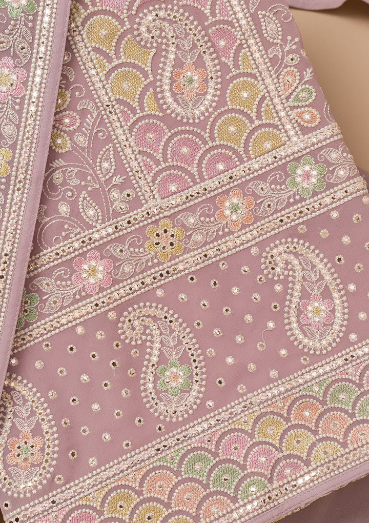 Lavender Threadwork Georgette Unstitched Salwar Suit-Koskii