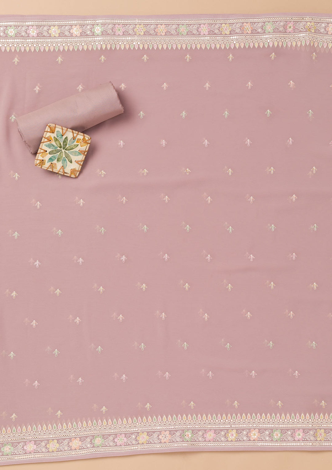 Lavender Threadwork Georgette Unstitched Salwar Suit-Koskii