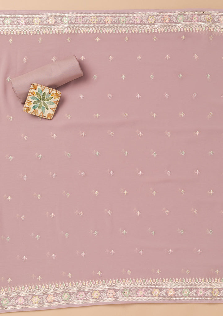 Lavender Threadwork Georgette Unstitched Salwar Suit-Koskii