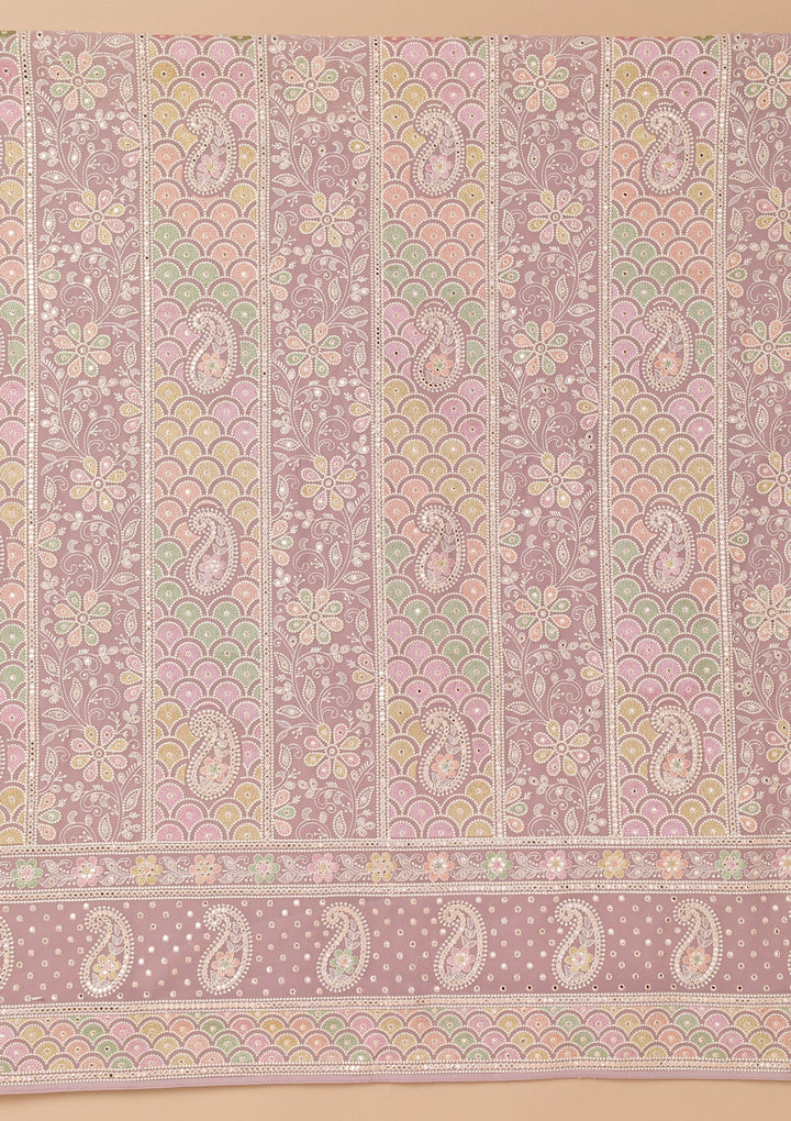 Lavender Threadwork Georgette Unstitched Salwar Suit-Koskii