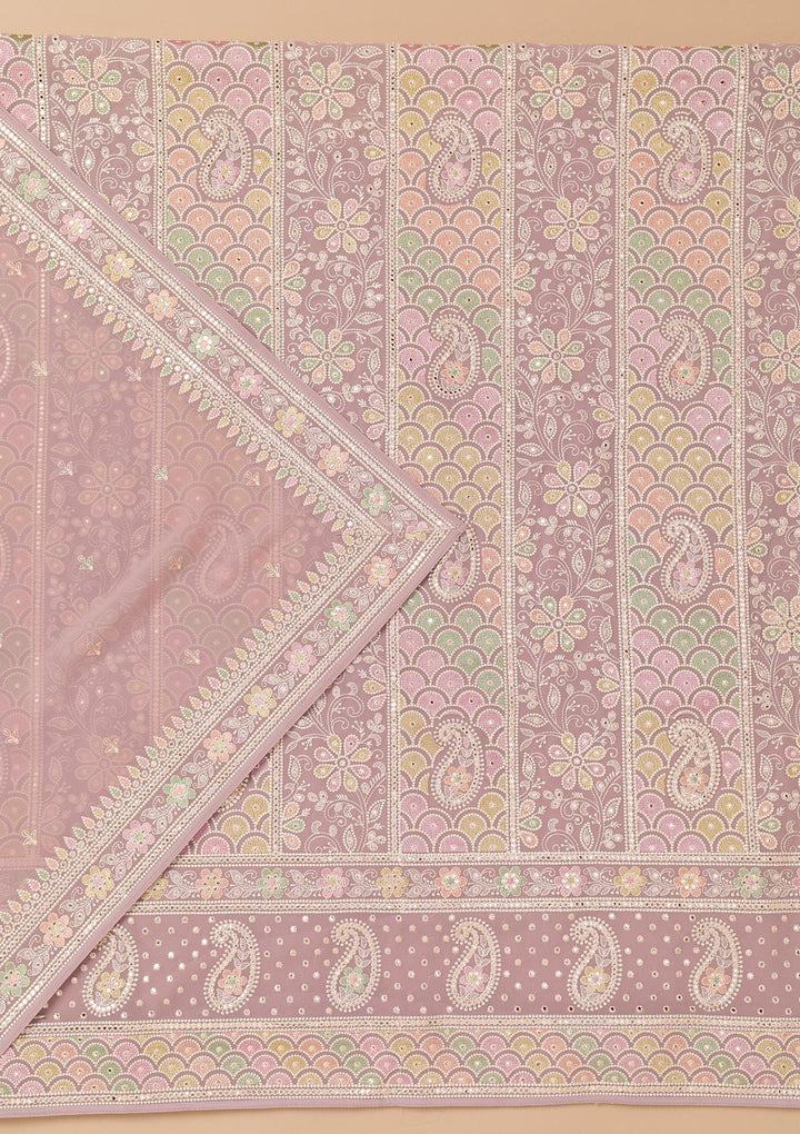 Lavender Threadwork Georgette Unstitched Salwar Suit-Koskii