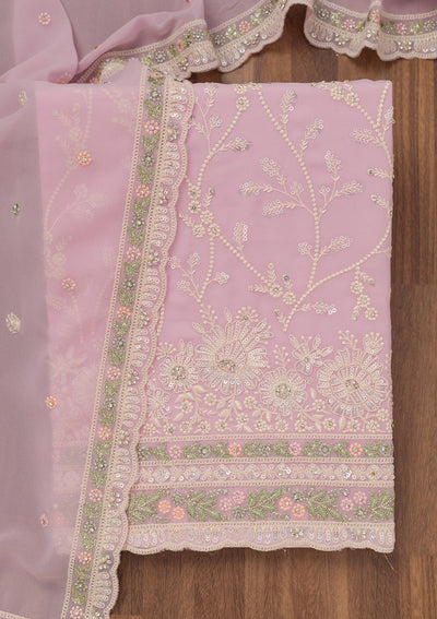 Pink Sequins Georgette Unstitched Salwar Suit-Koskii