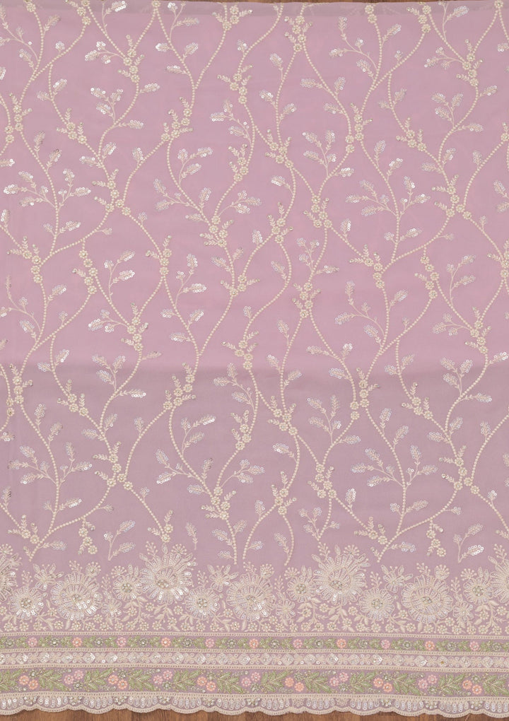 Pink Sequins Georgette Unstitched Salwar Suit-Koskii