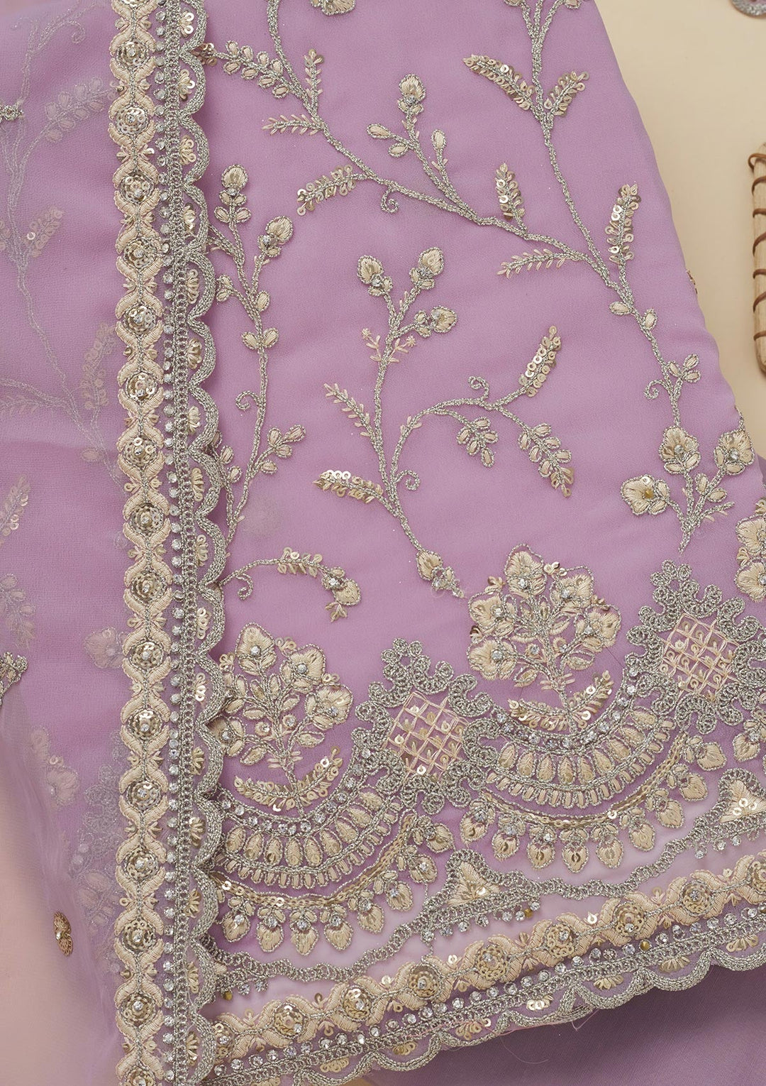 Lavender Threadwork Georgette Unstitched Salwar Suit-Koskii