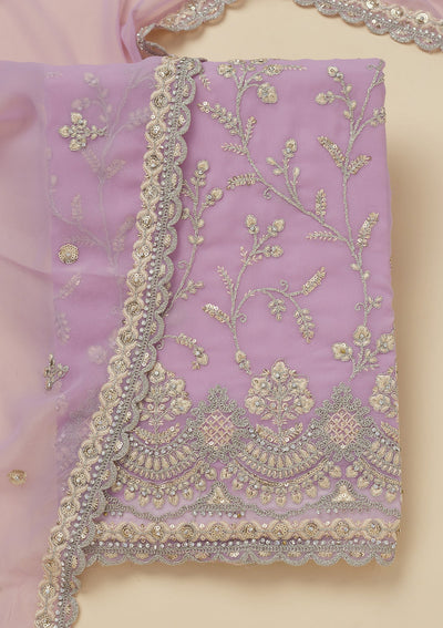 Lavender Threadwork Georgette Unstitched Salwar Suit-Koskii