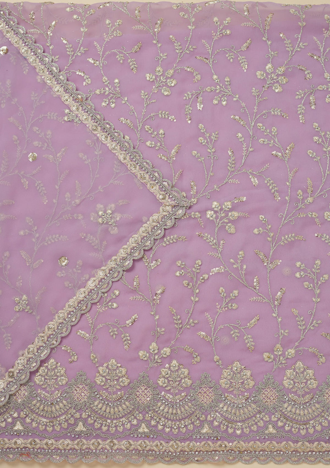 Lavender Threadwork Georgette Unstitched Salwar Suit-Koskii