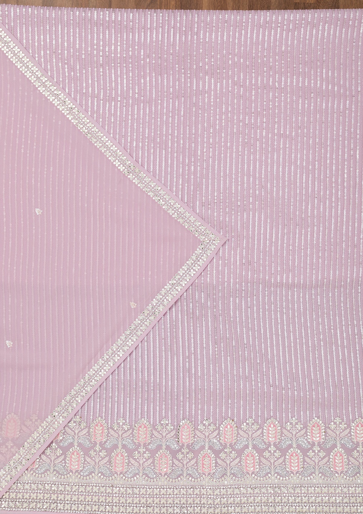 Lavender Threadwork Georgette Unstitched Salwar Suit-Koskii