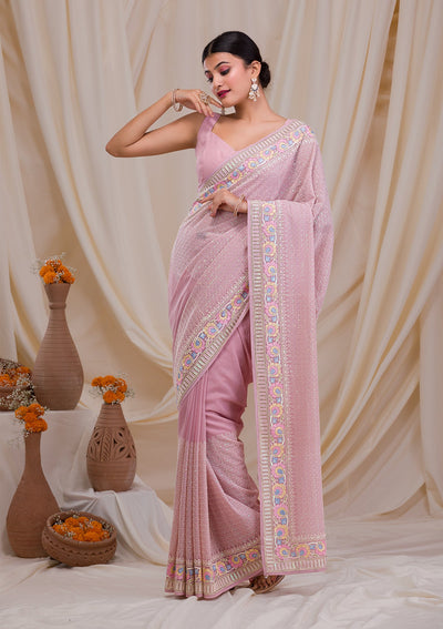 Lavender Threadwork Georgette Saree-Koskii