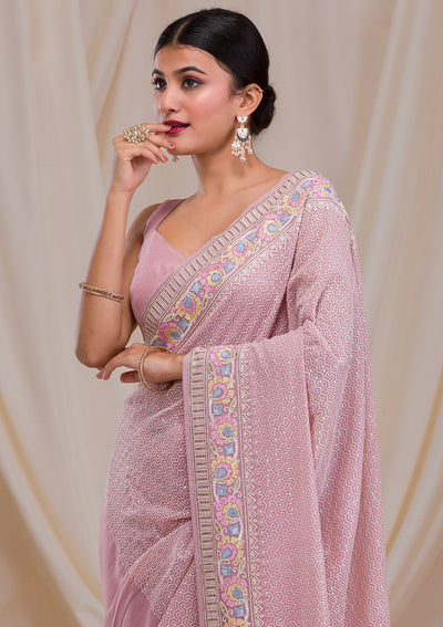 Lavender Threadwork Georgette Saree-Koskii