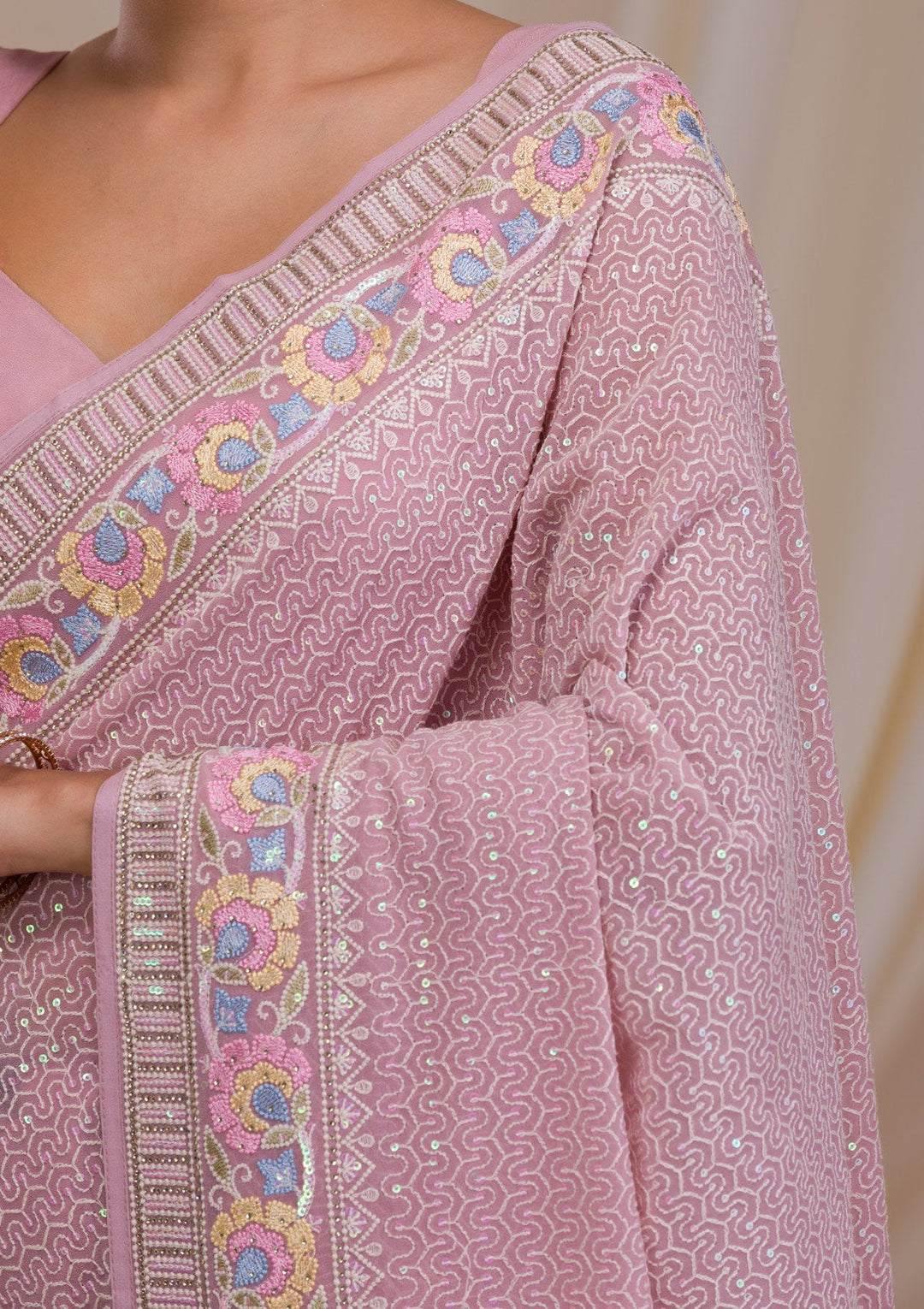 Lavender Threadwork Georgette Saree-Koskii