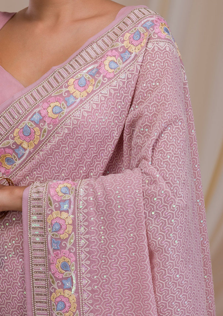 Lavender Threadwork Georgette Saree-Koskii