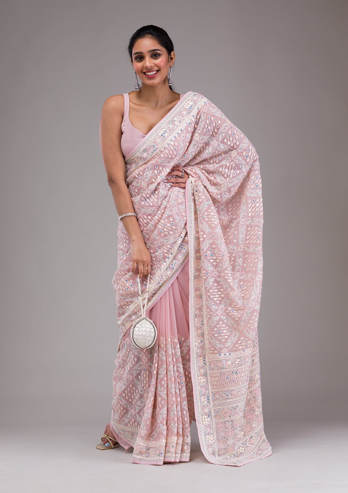 Lavender Threadwork Georgette Saree-Koskii