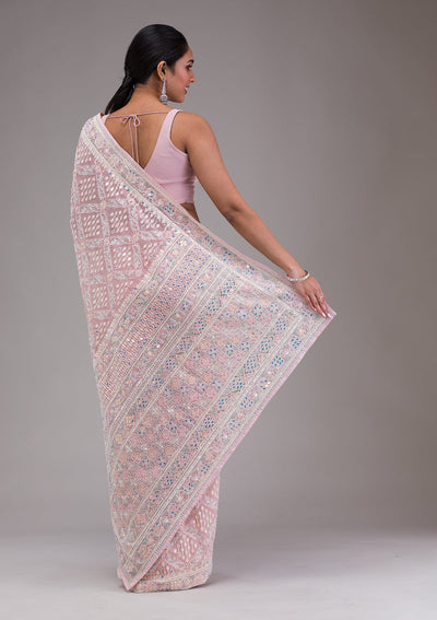 Lavender Threadwork Georgette Saree-Koskii