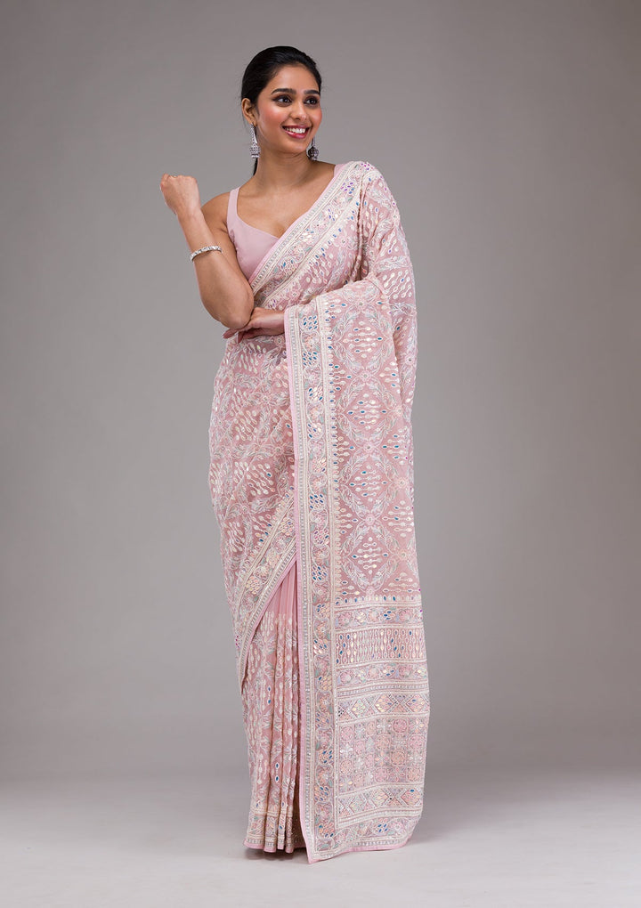 Lavender Threadwork Georgette Saree-Koskii