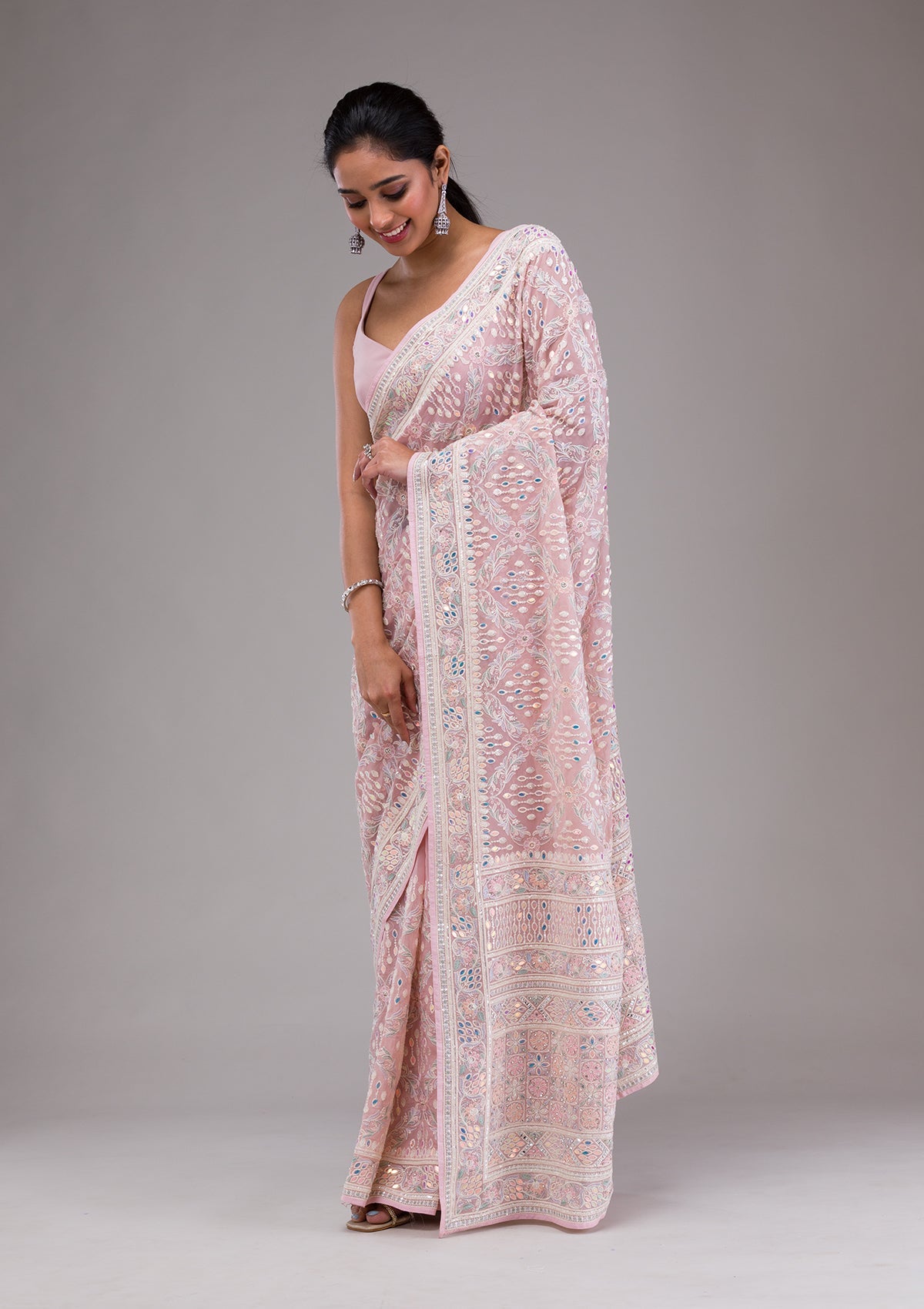 Lavender Threadwork Georgette Saree-Koskii