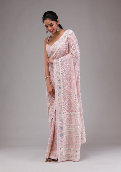 Lavender Threadwork Georgette Saree-Koskii