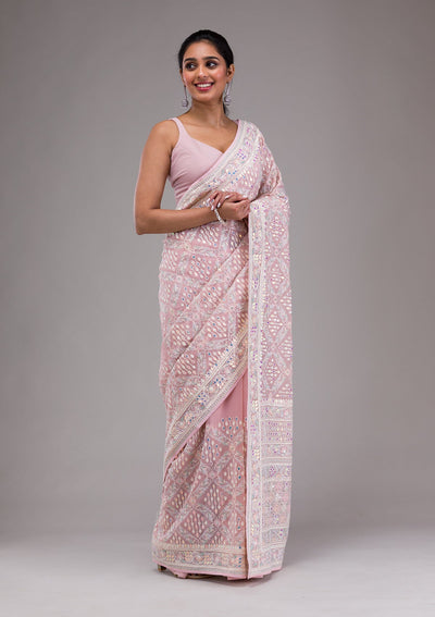 Lavender Threadwork Georgette Saree-Koskii