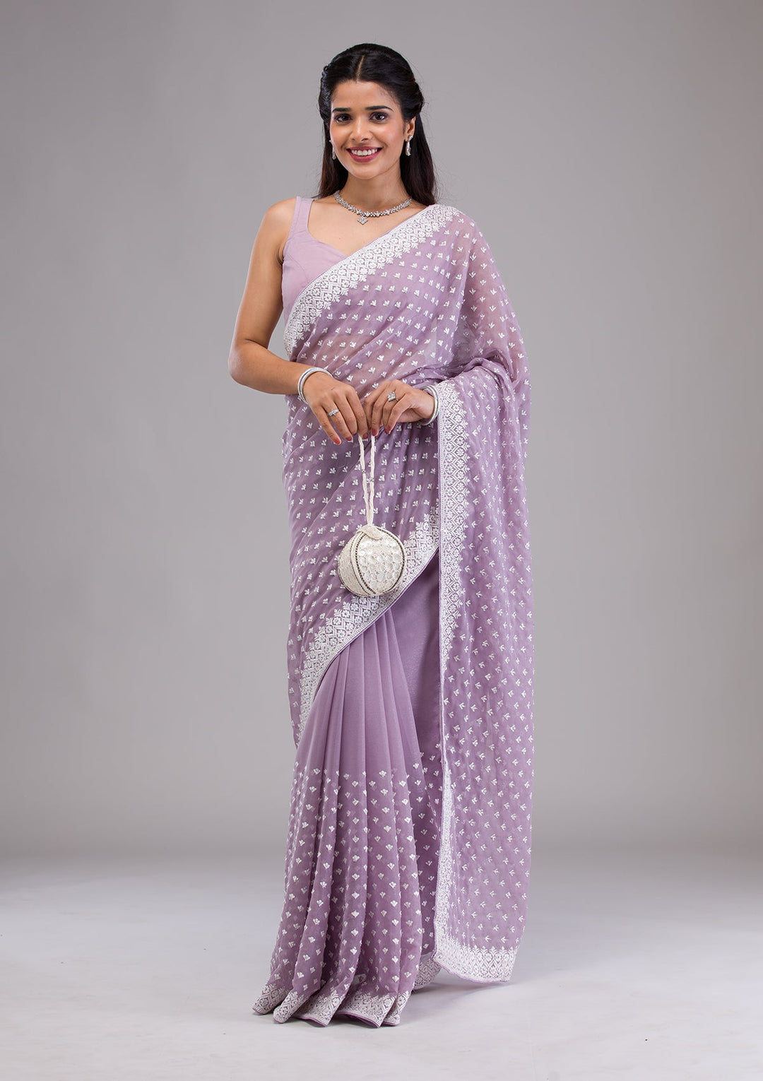 Lavender Threadwork Georgette Saree-Koskii