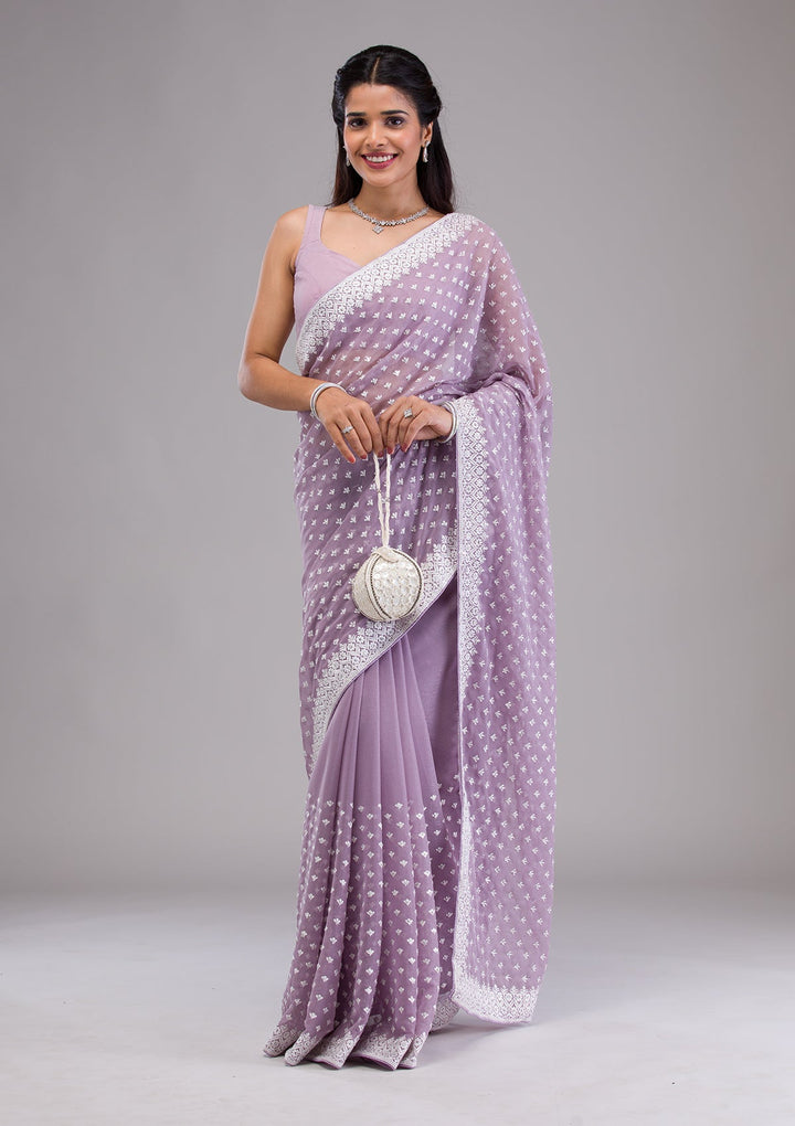 Lavender Threadwork Georgette Saree-Koskii