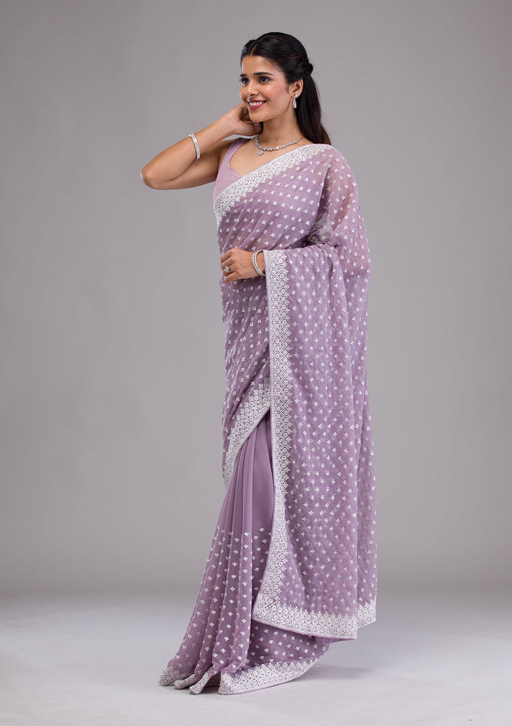 Lavender Threadwork Georgette Saree-Koskii