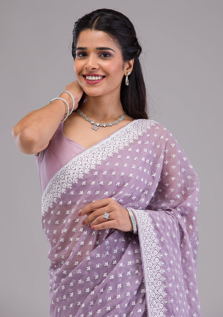Lavender Threadwork Georgette Saree-Koskii