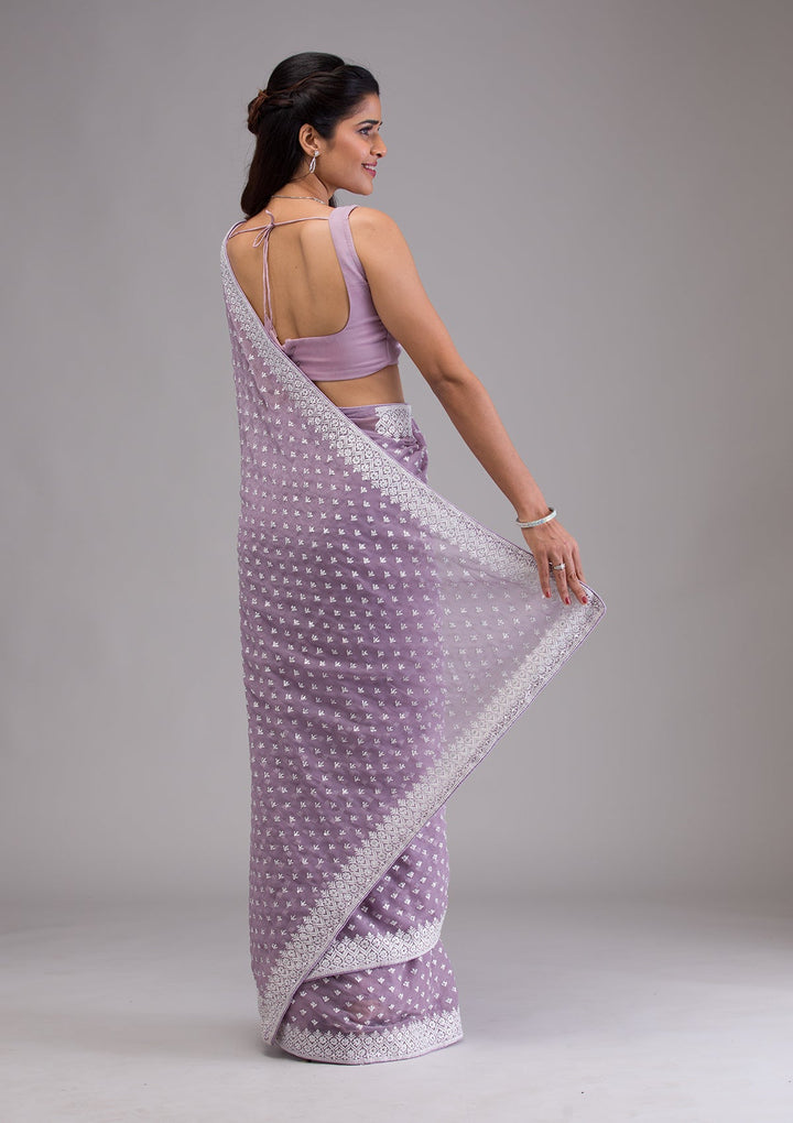 Lavender Threadwork Georgette Saree-Koskii