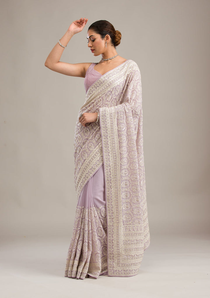 Lavender Threadwork Georgette Saree-Koskii