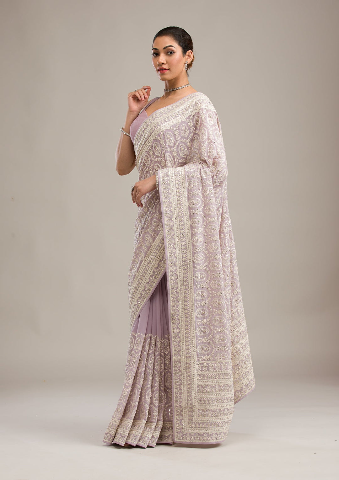 Lavender Threadwork Georgette Saree-Koskii