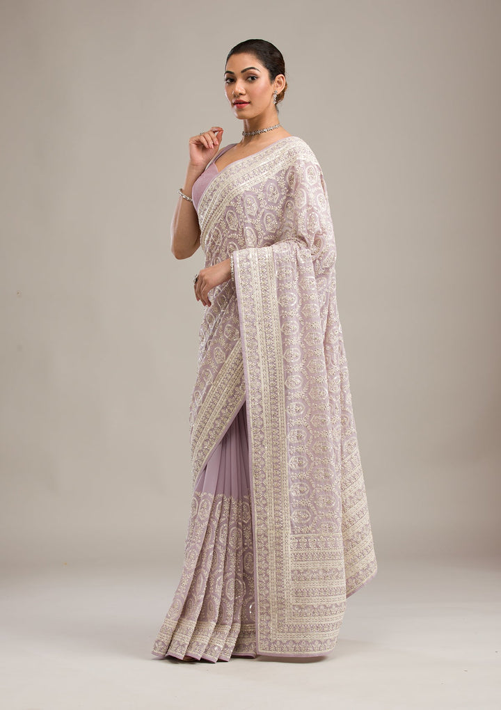 Lavender Threadwork Georgette Saree-Koskii