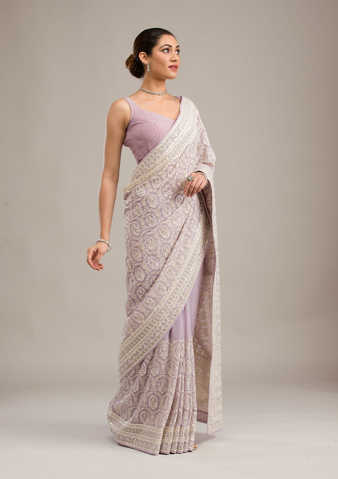 Lavender Threadwork Georgette Saree-Koskii
