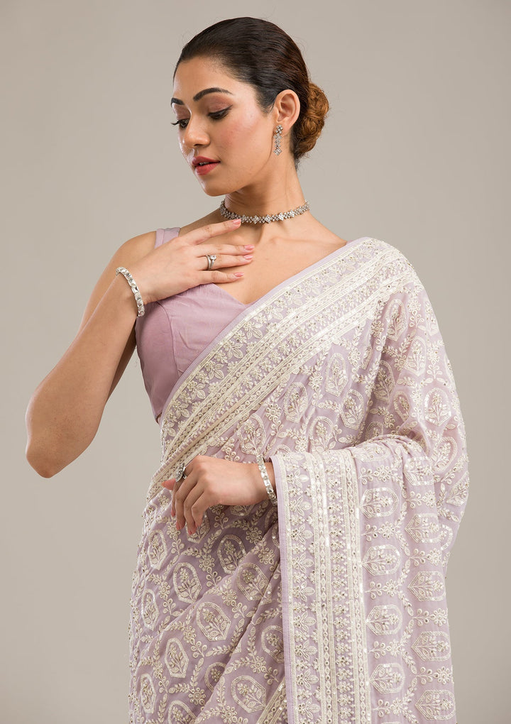Lavender Threadwork Georgette Saree-Koskii