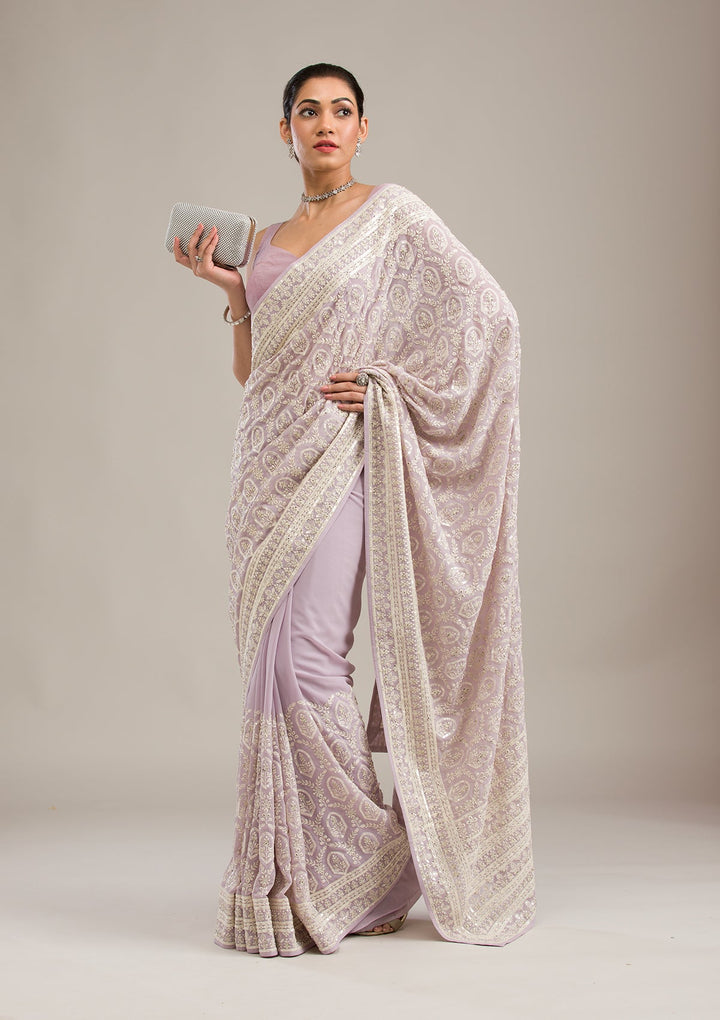 Lavender Threadwork Georgette Saree-Koskii