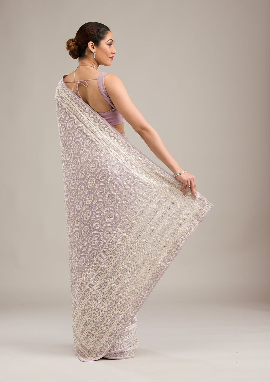 Lavender Threadwork Georgette Saree-Koskii