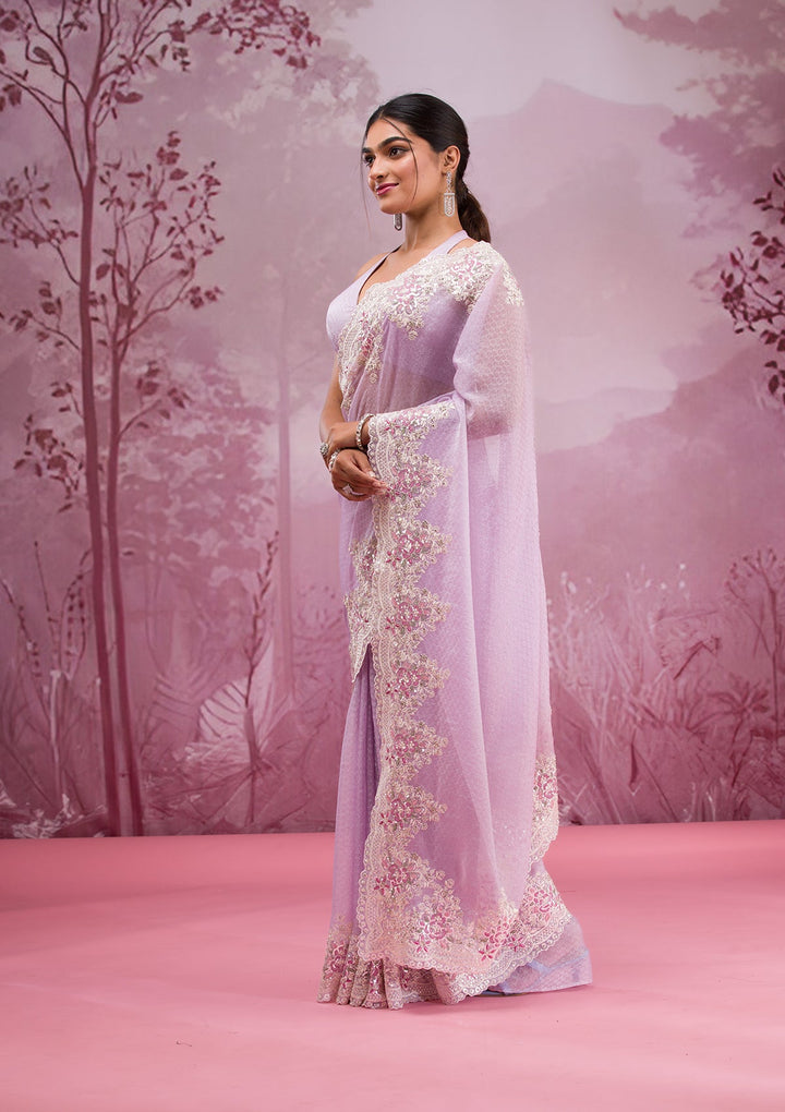 Lavender Threadwork Georgette Saree-Koskii