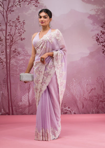 Lavender Threadwork Georgette Saree-Koskii