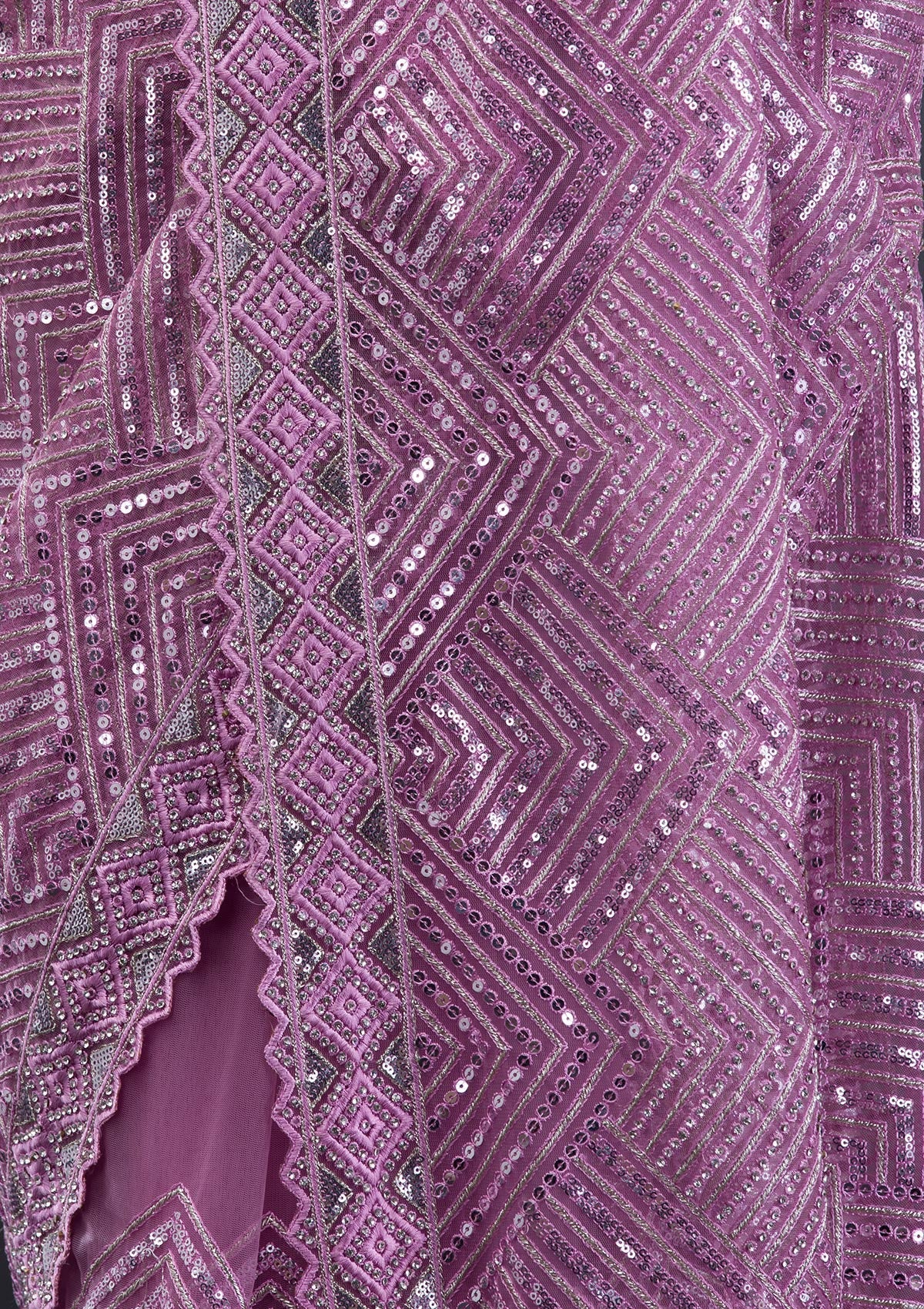 Lavender Threadwork Net Saree-Koskii