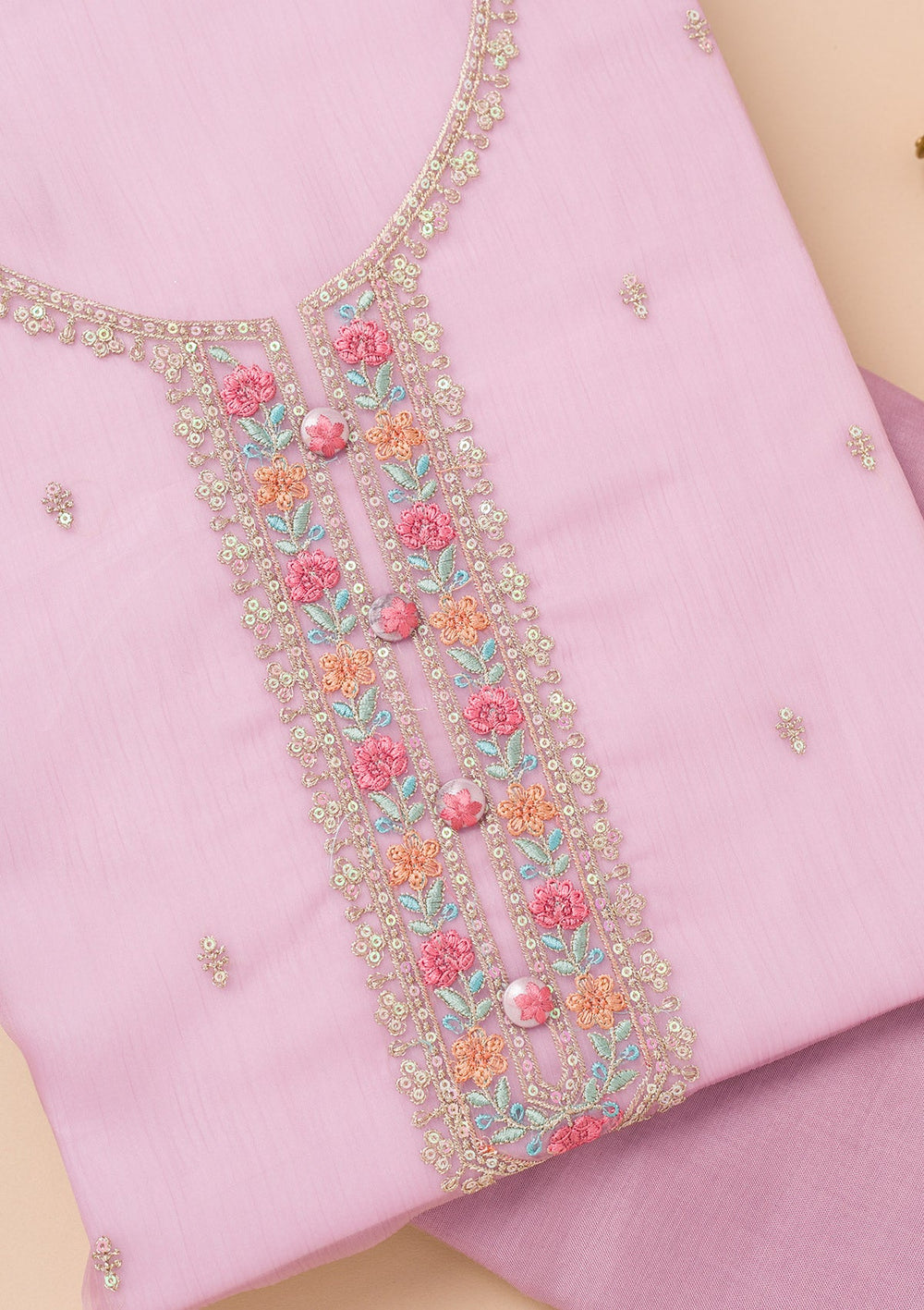 Lavender Threadwork Organza Unstitched Salwar Suit-Koskii