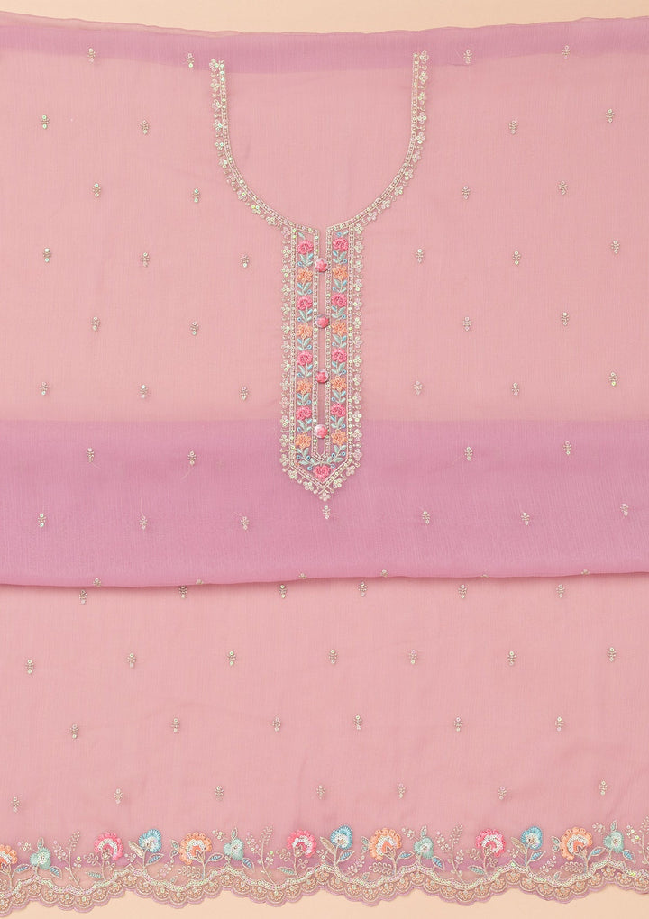 Lavender Threadwork Organza Unstitched Salwar Suit-Koskii