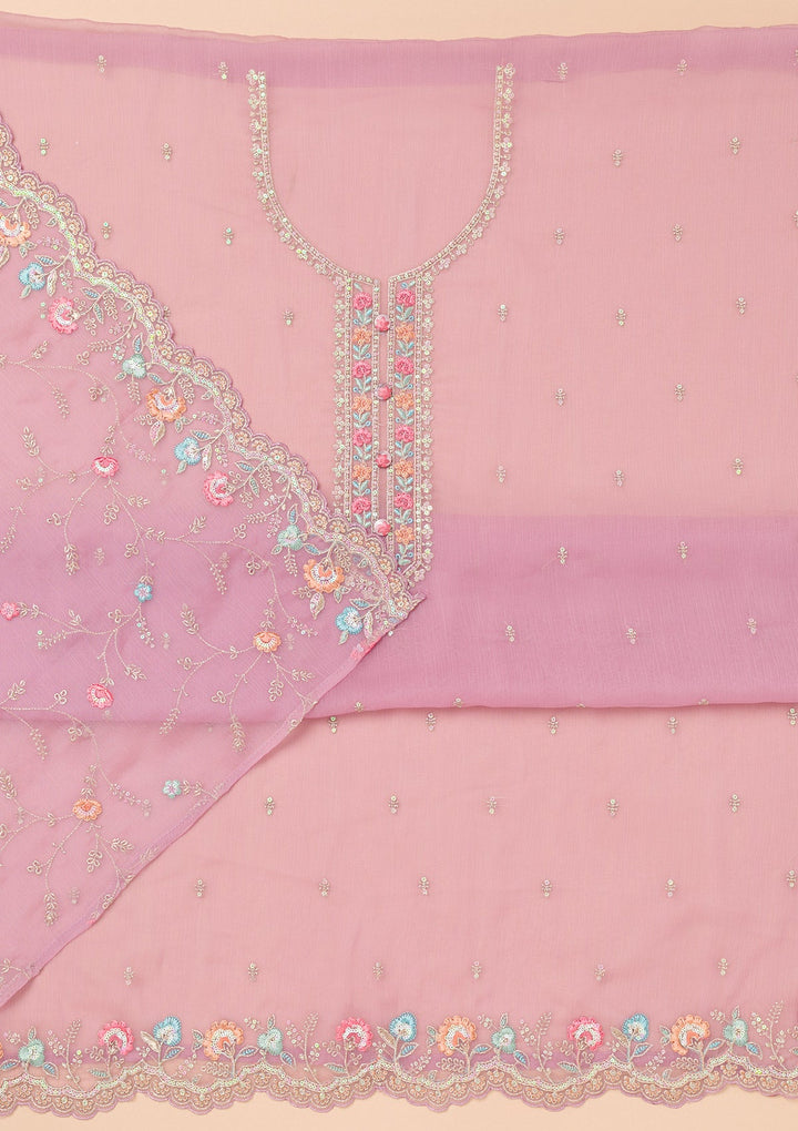Lavender Threadwork Organza Unstitched Salwar Suit-Koskii