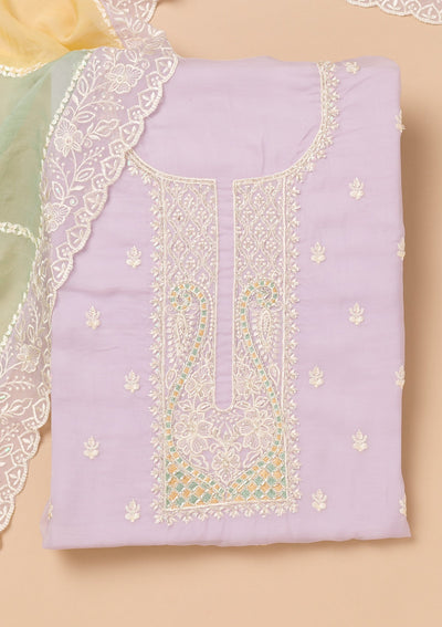 Lavender Threadwork Organza Unstitched Salwar Suit-Koskii