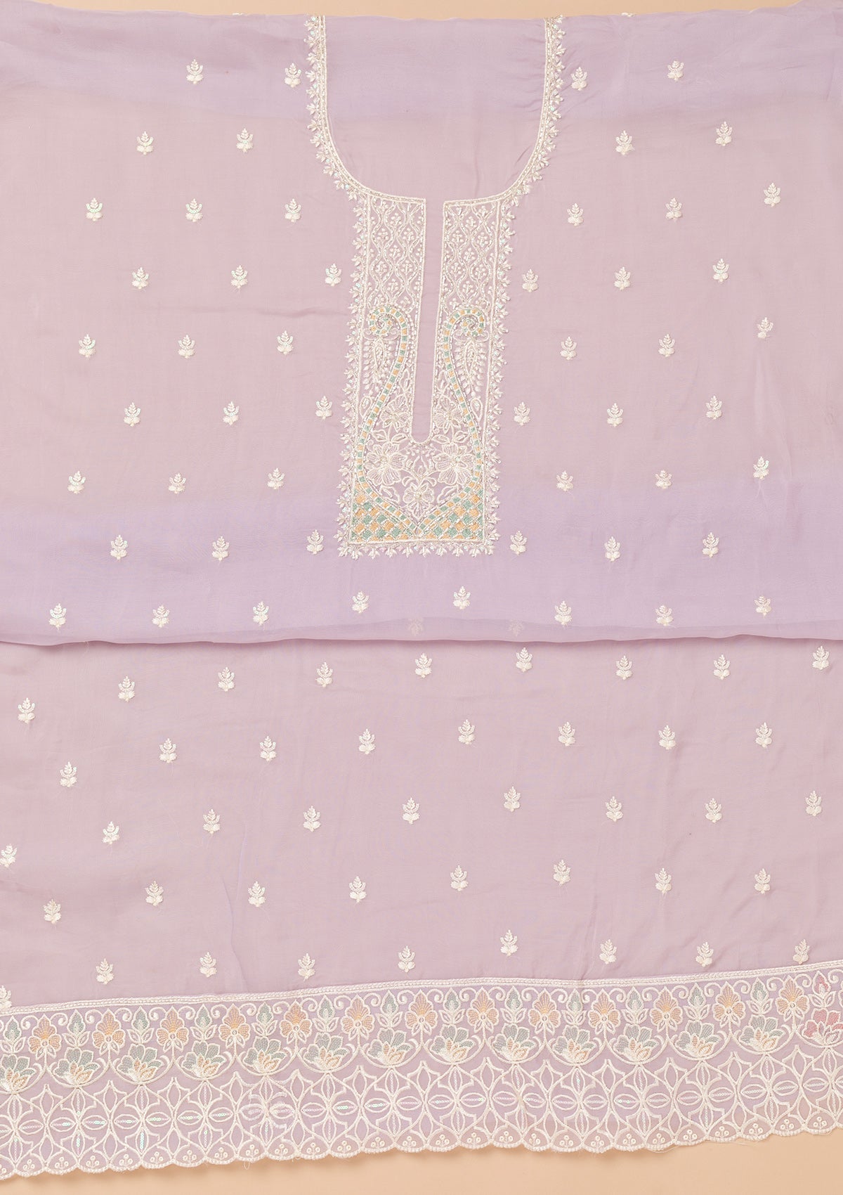 Lavender Threadwork Organza Unstitched Salwar Suit-Koskii