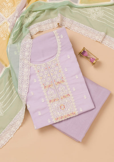 Lavender Threadwork Organza Unstitched Salwar Kameez-Koskii